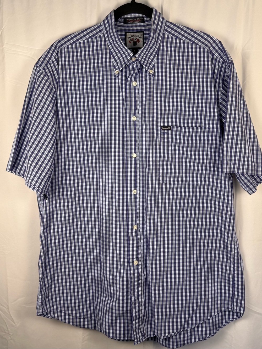 Faconnable Blue Check Button Down Shirt Large Albert Goldberg France